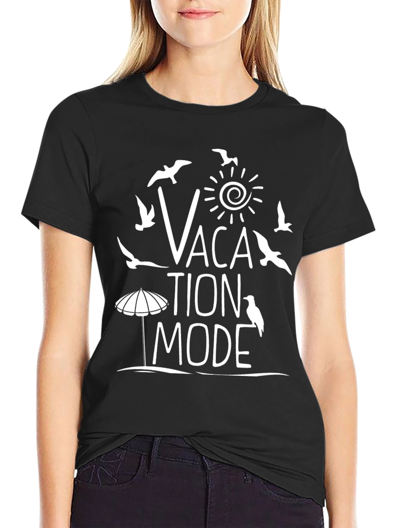 Vacation Mode T-Shirt - Mens Black Crew Neck