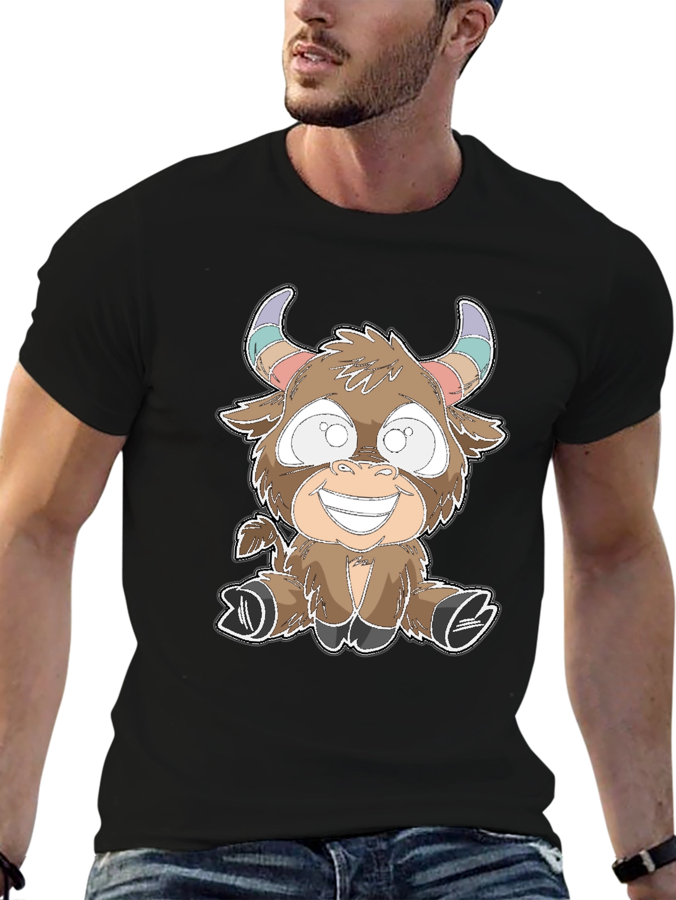 Cartoon Bull Graphic Tee - Soft Cotton Blend
