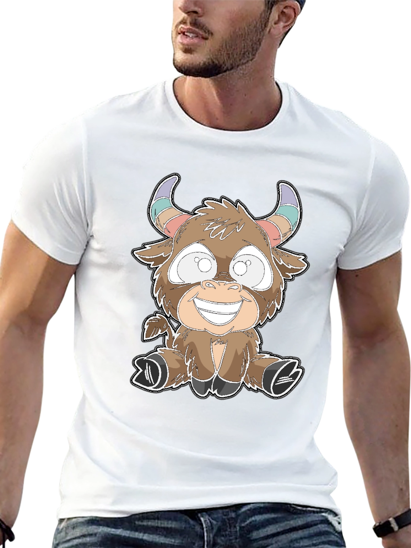 Cartoon Bull Graphic Tee - Soft Cotton Blend