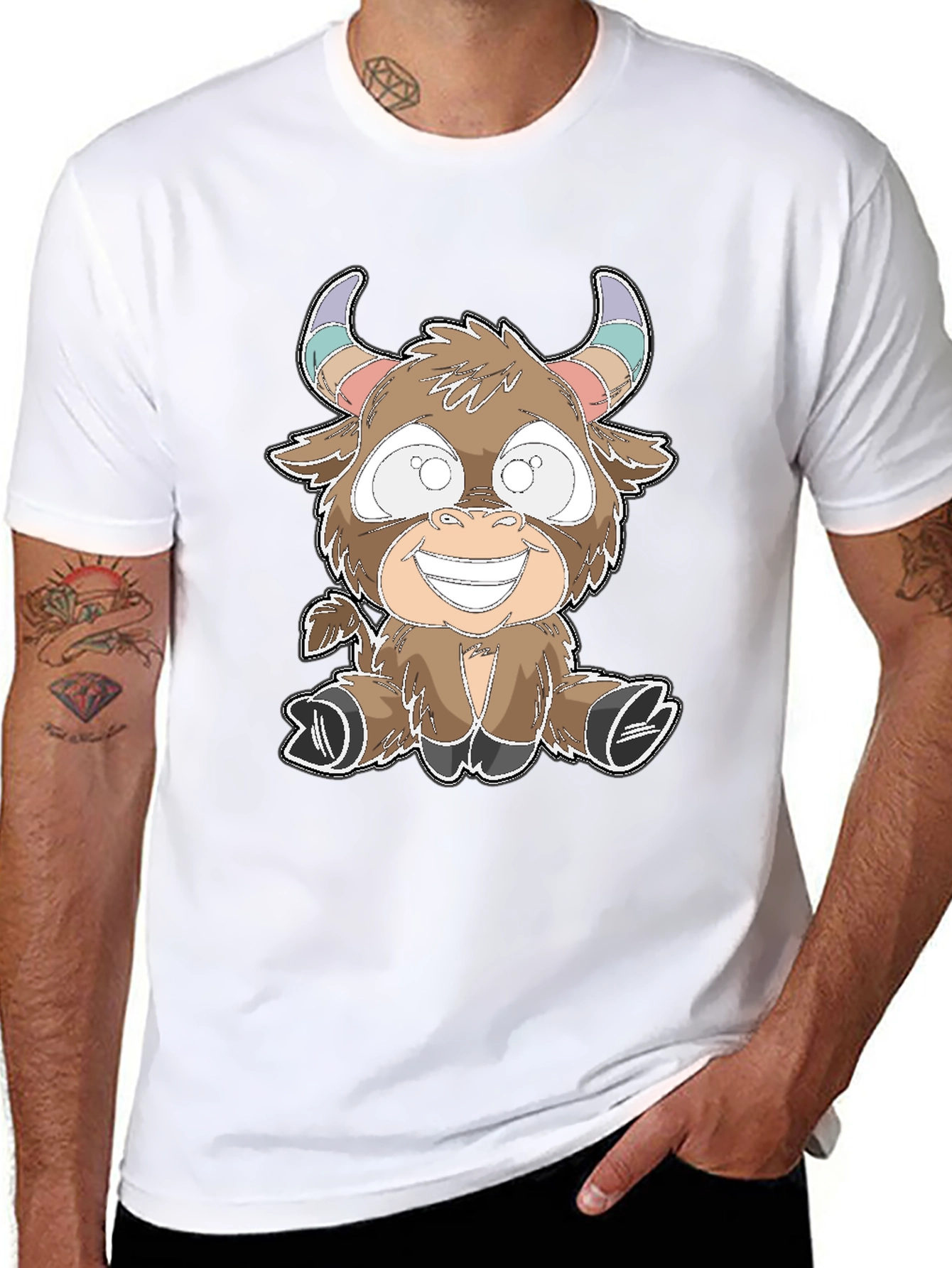 Cartoon Bull Graphic Tee - Soft Cotton Blend