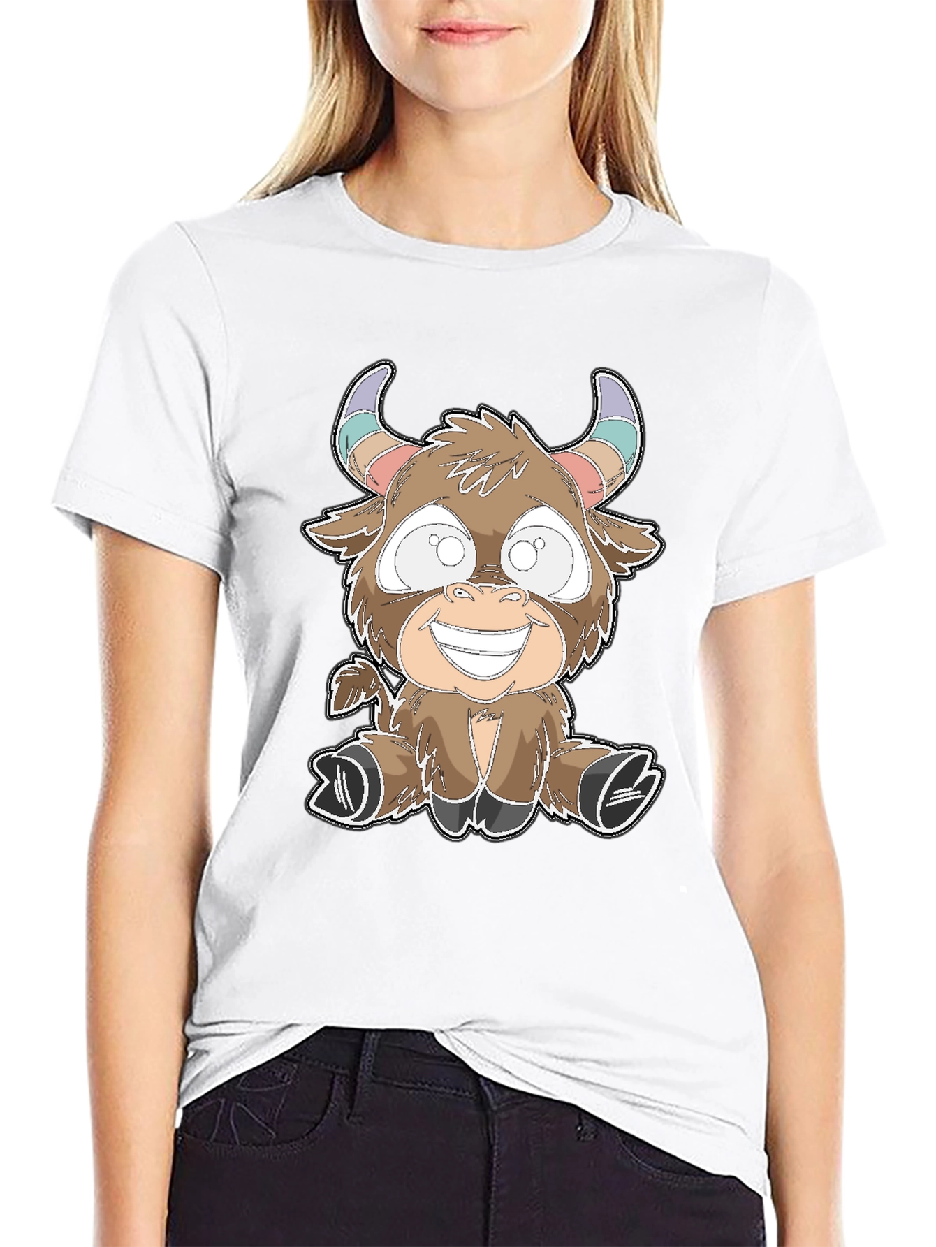 Cartoon Bull Graphic Tee - Soft Cotton Blend