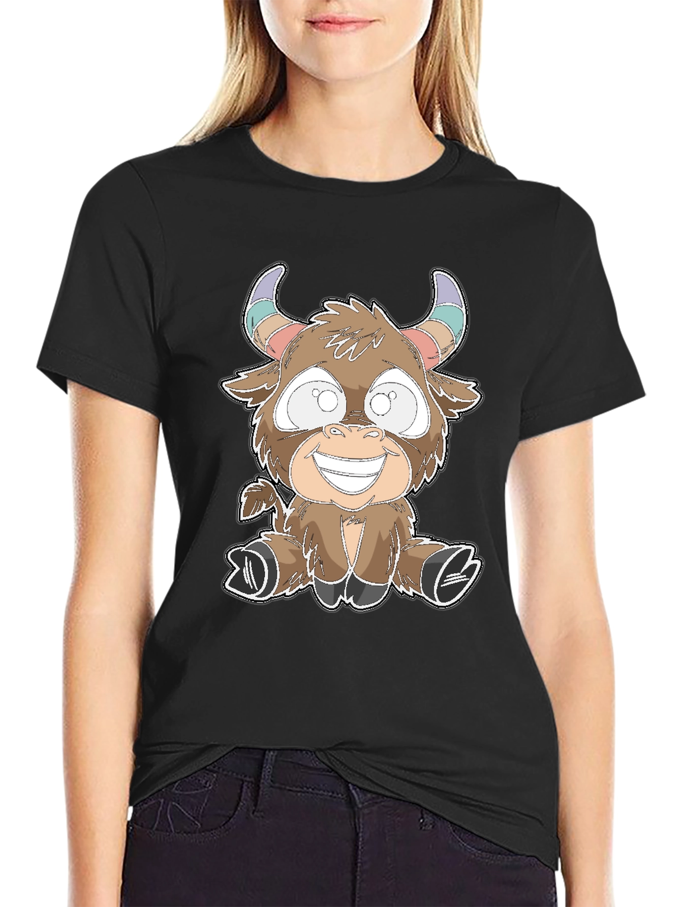 Cartoon Bull Graphic Tee - Soft Cotton Blend