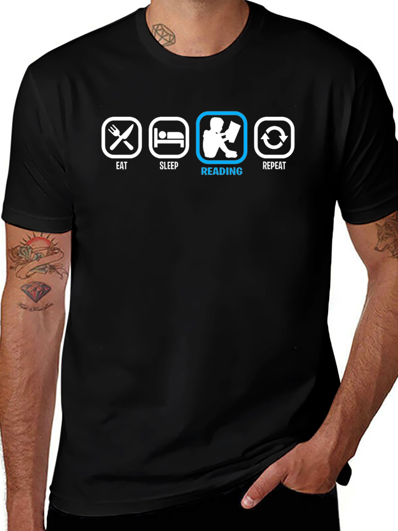 Eat Sleep Reading Repeat Black T-Shirt