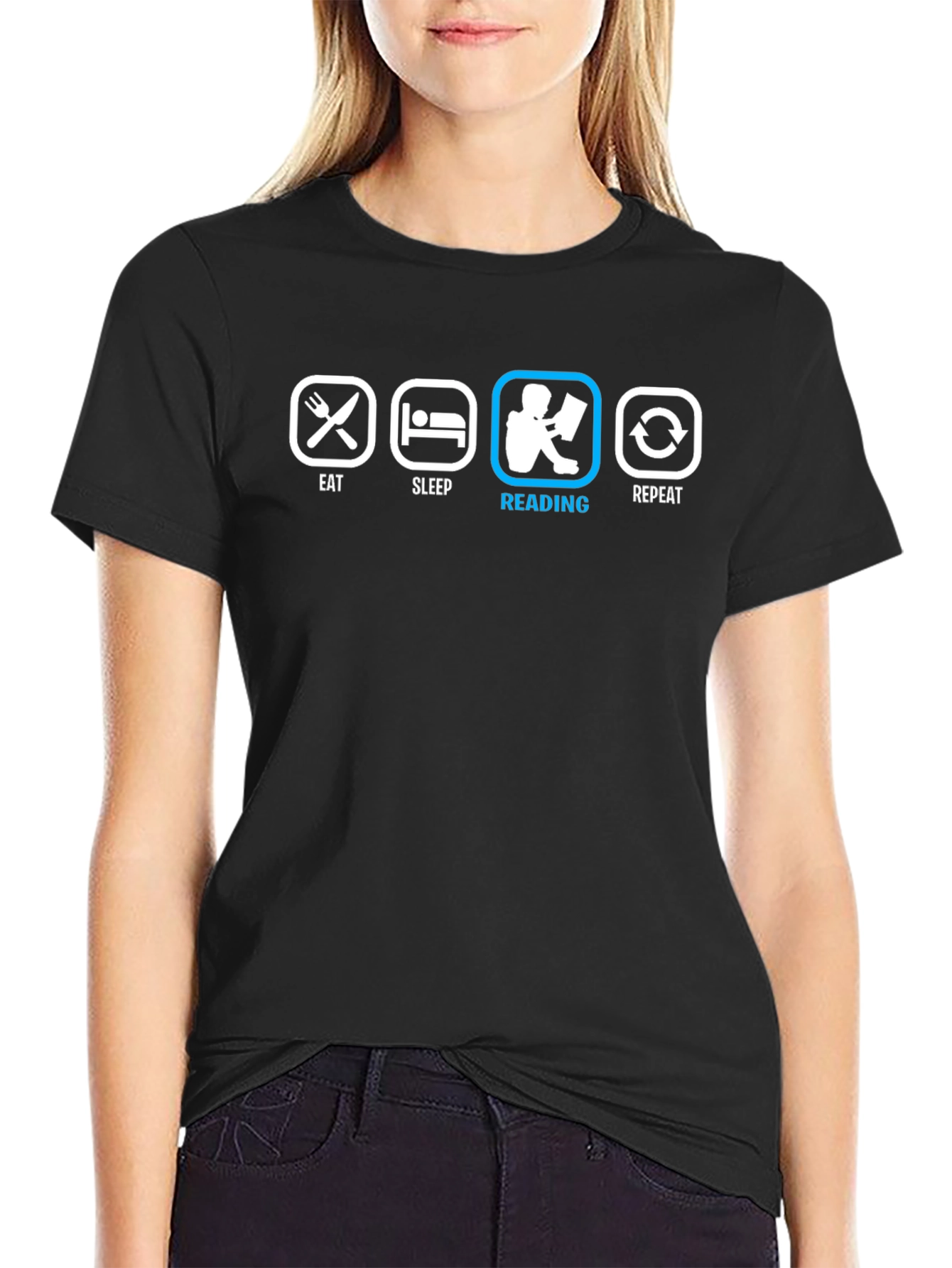 Eat Sleep Reading Repeat Black T-Shirt