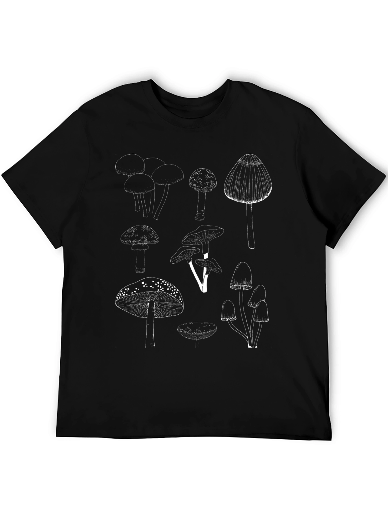 Mushroom Print Black T-Shirt - Unique Design