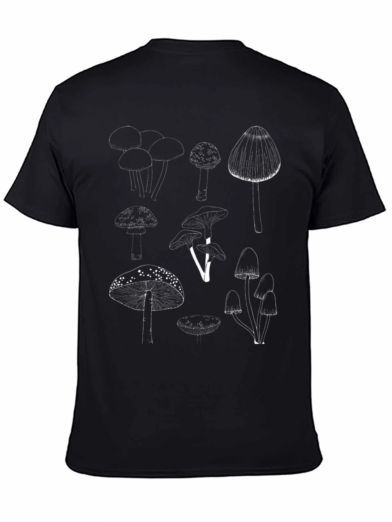 Mushroom Print Black T-Shirt - Unique Design