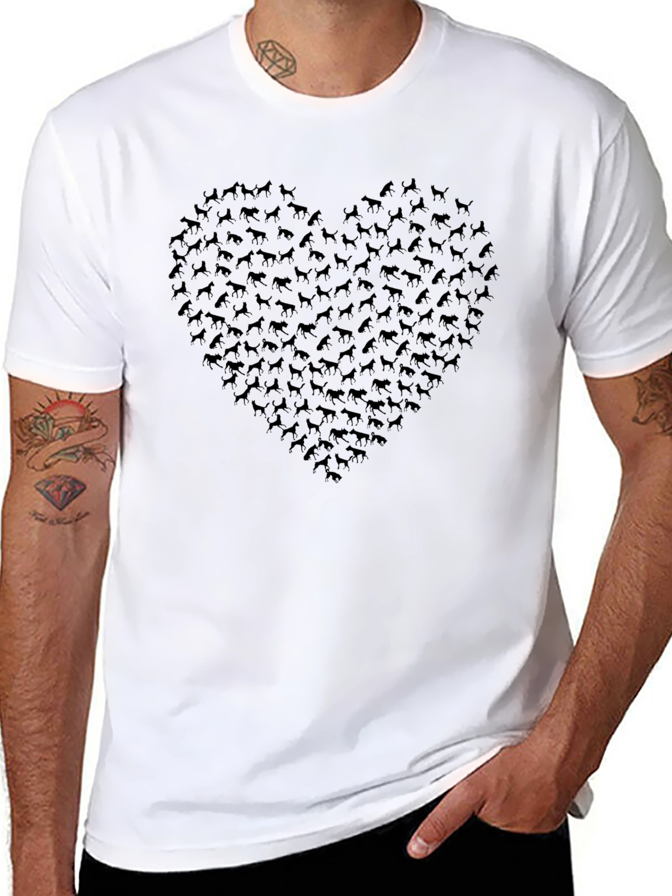 Dog Lover Heart Graphic Tee - Mens Black T-Shirt
