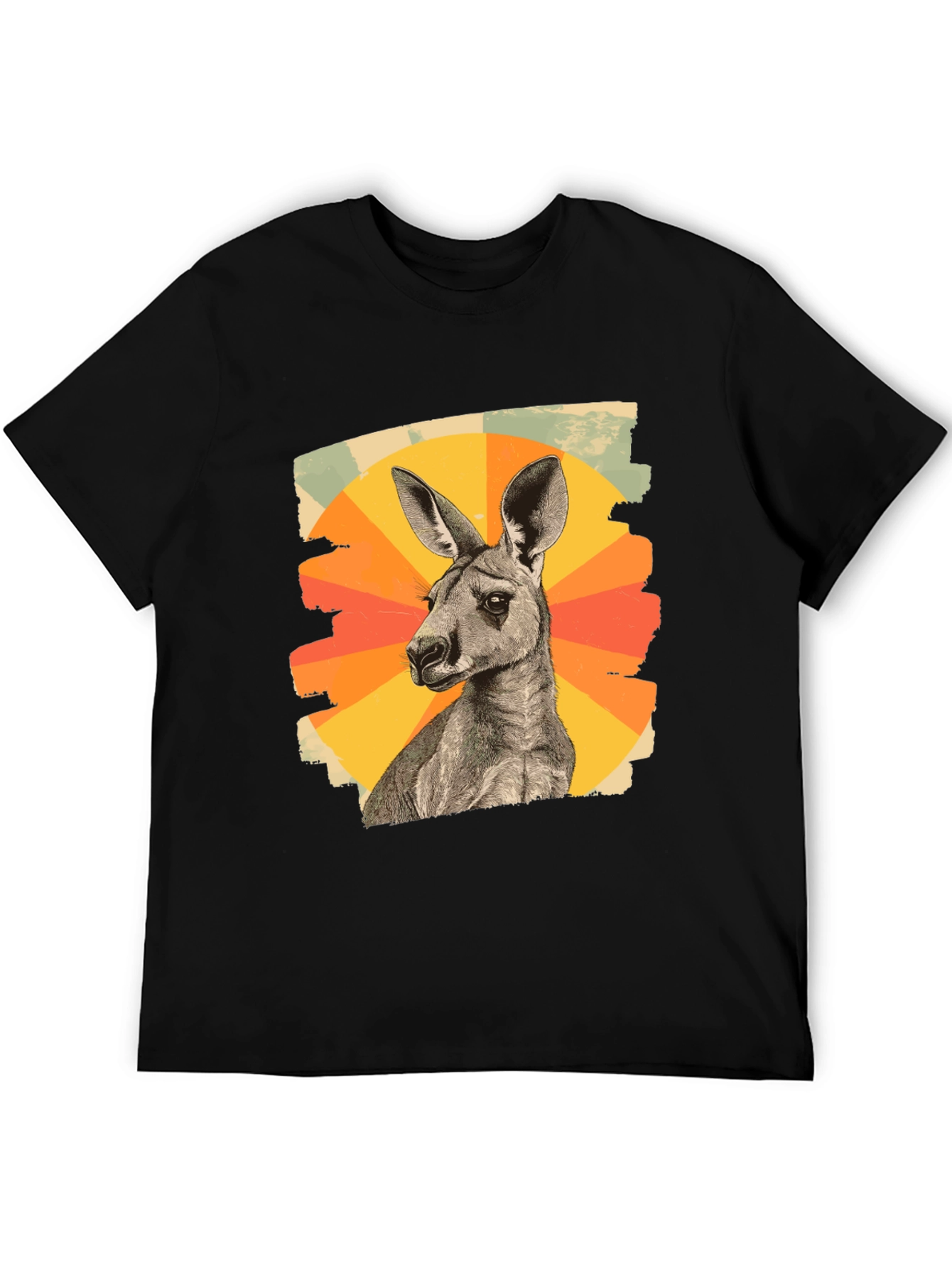 Retro Kangaroo Graphic Tee - Black Cotton Blend