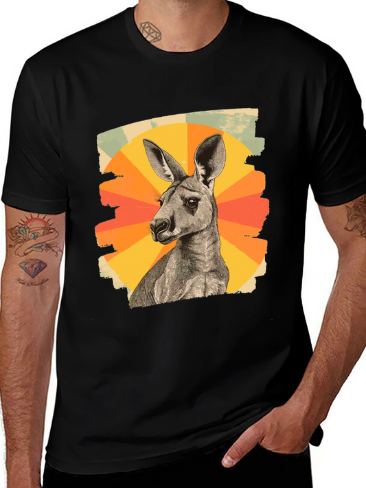 Retro Kangaroo Graphic Tee - Black Cotton Blend