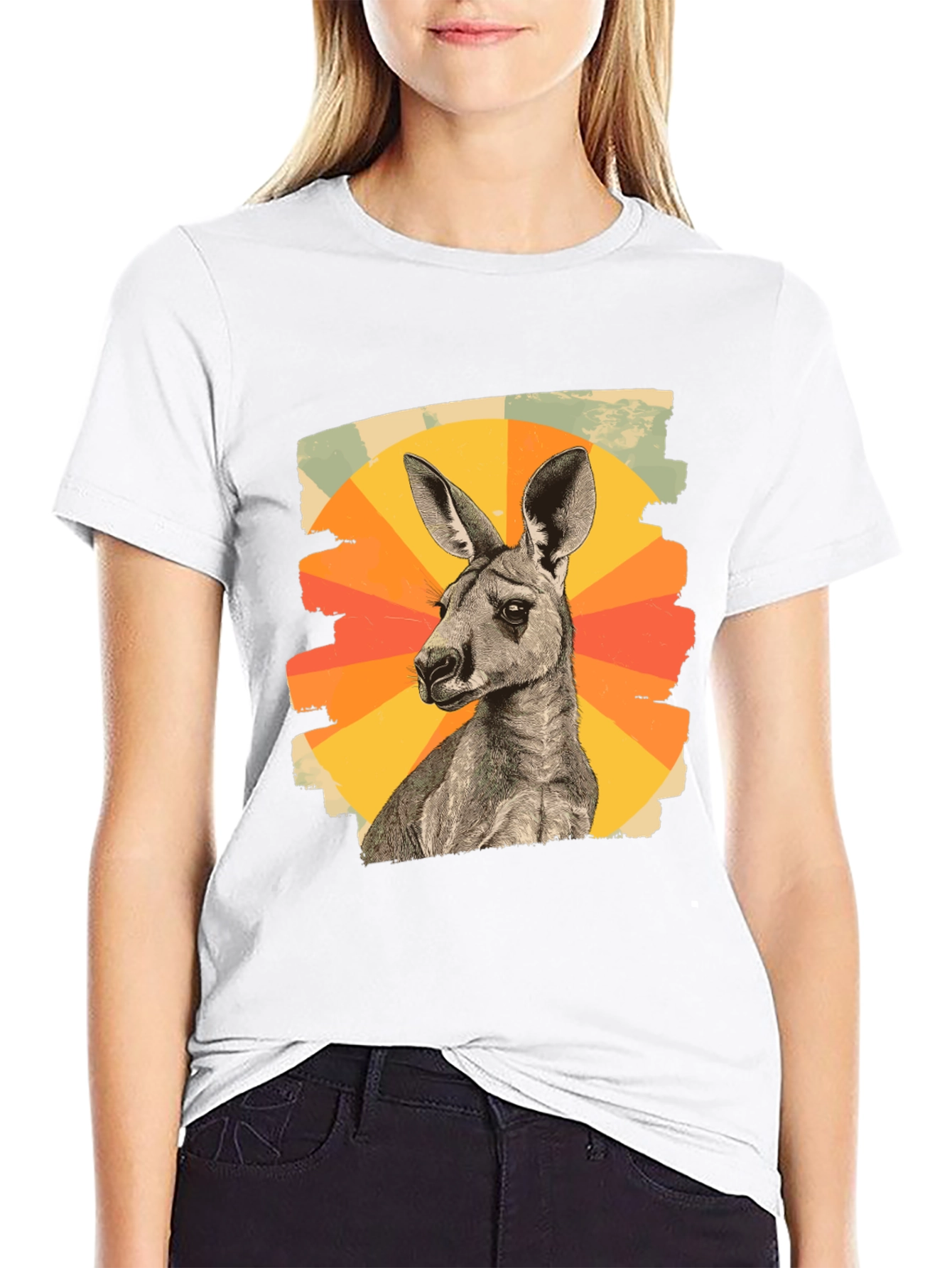 Retro Kangaroo Graphic Tee - Black Cotton Blend
