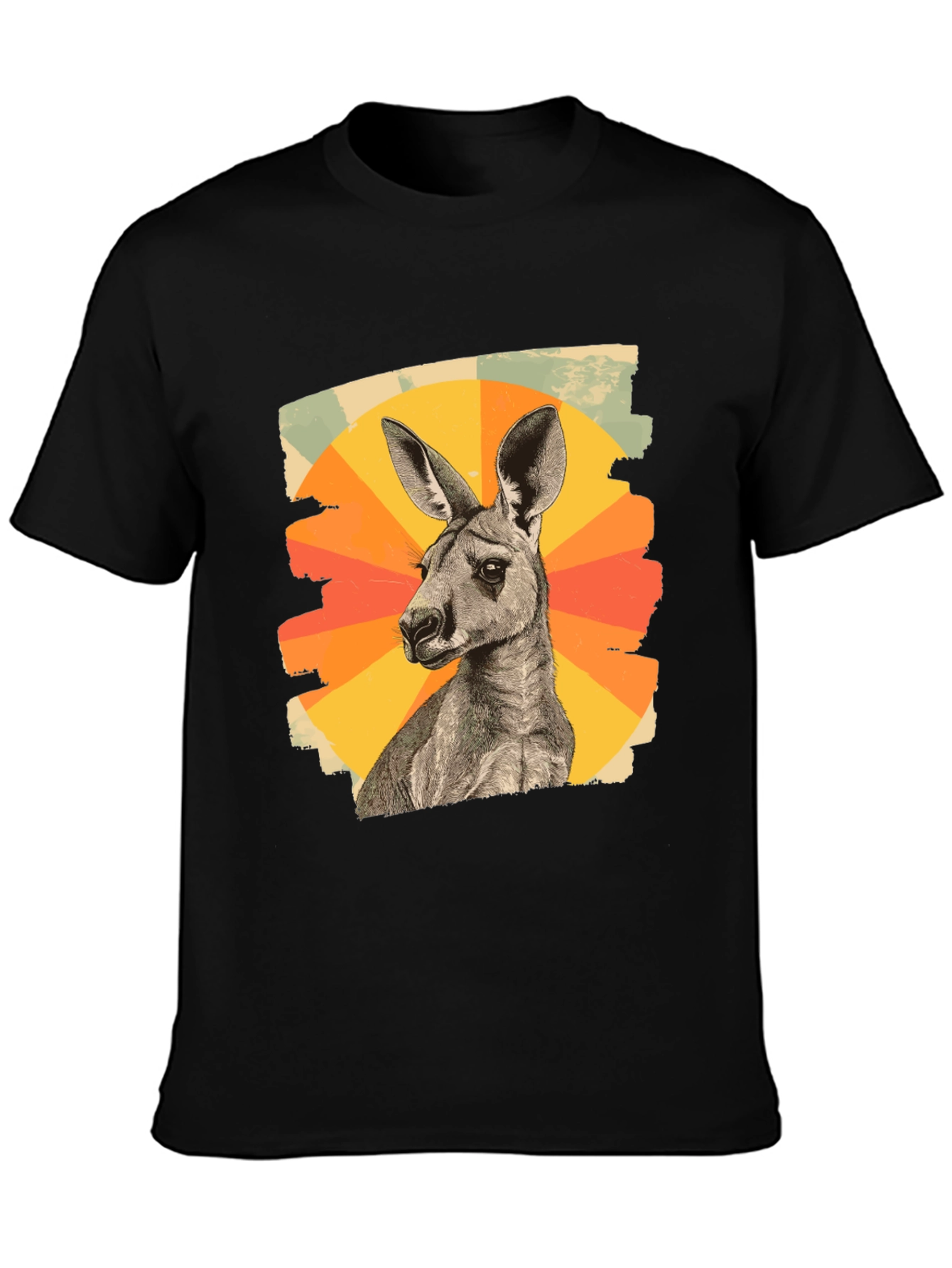 Retro Kangaroo Graphic Tee - Black Cotton Blend
