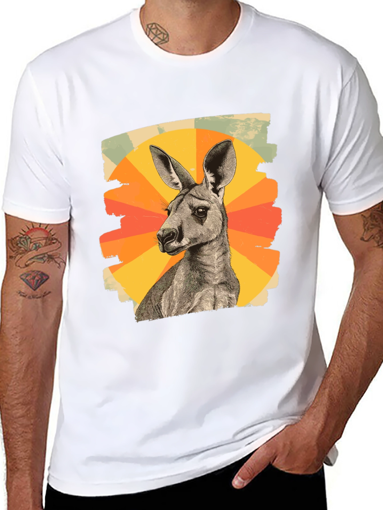 Retro Kangaroo Graphic Tee - Black Cotton Blend