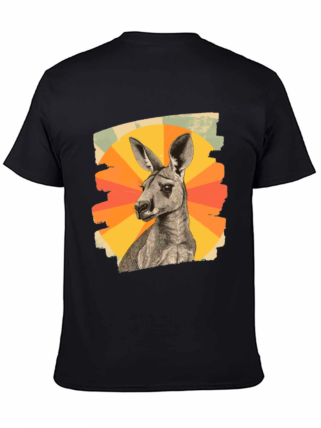 Retro Kangaroo Graphic Tee - Black Cotton Blend