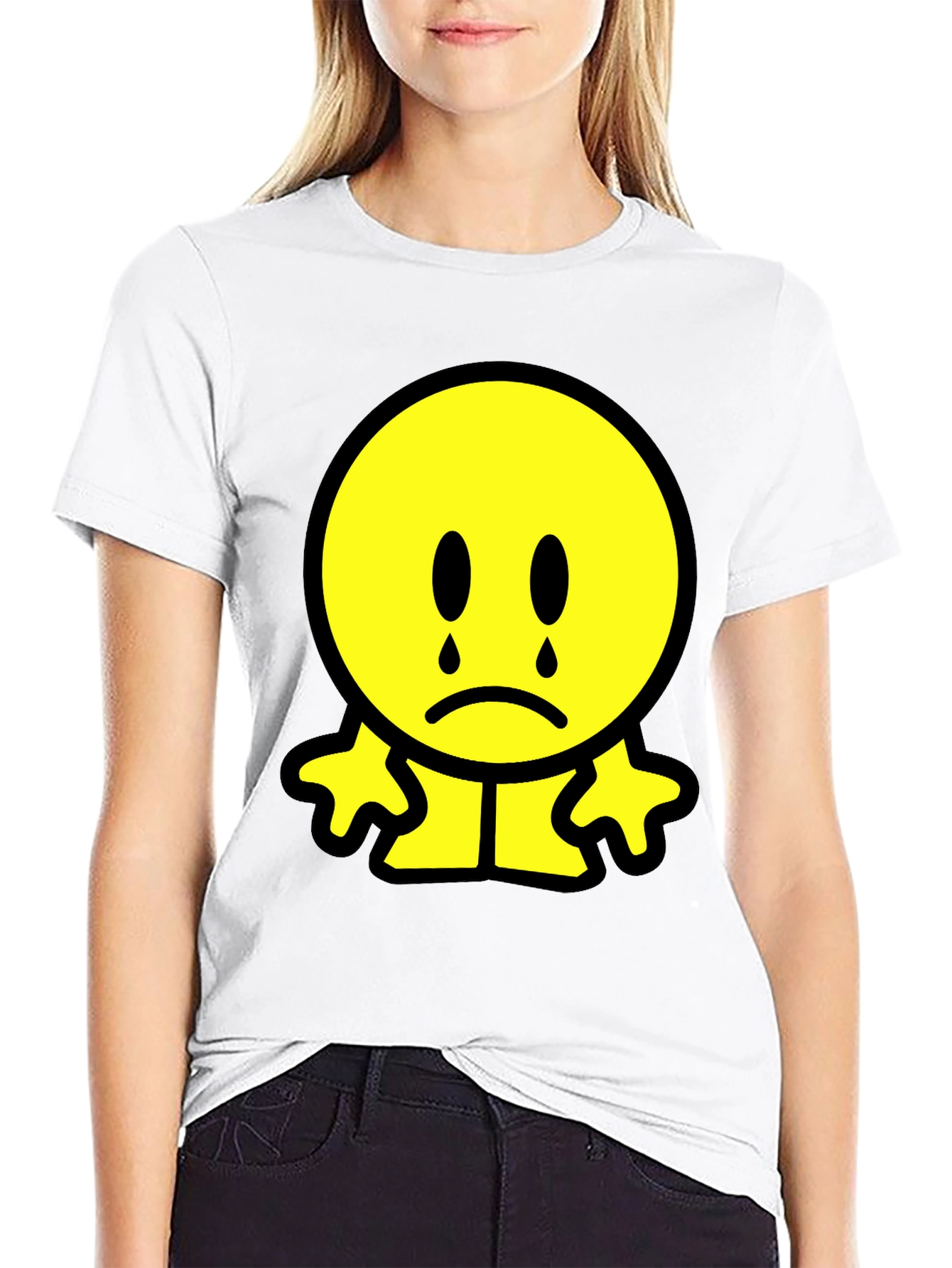 Sad Emoji Graphic T-Shirt - Black