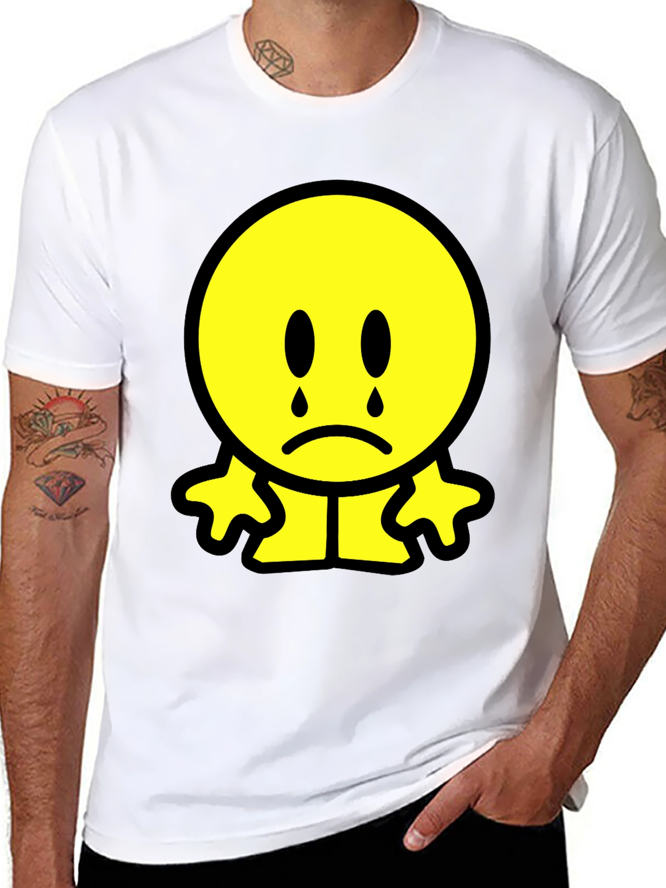 Sad Emoji Graphic T-Shirt - Black