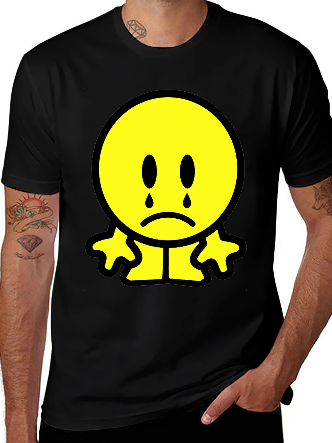 Sad Emoji Graphic T-Shirt - Black