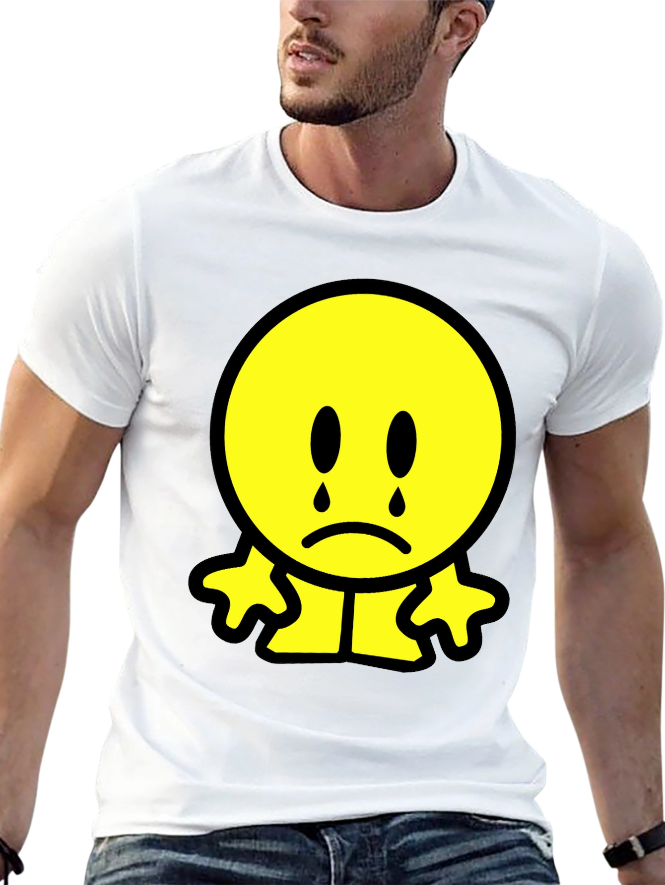 Sad Emoji Graphic T-Shirt - Black