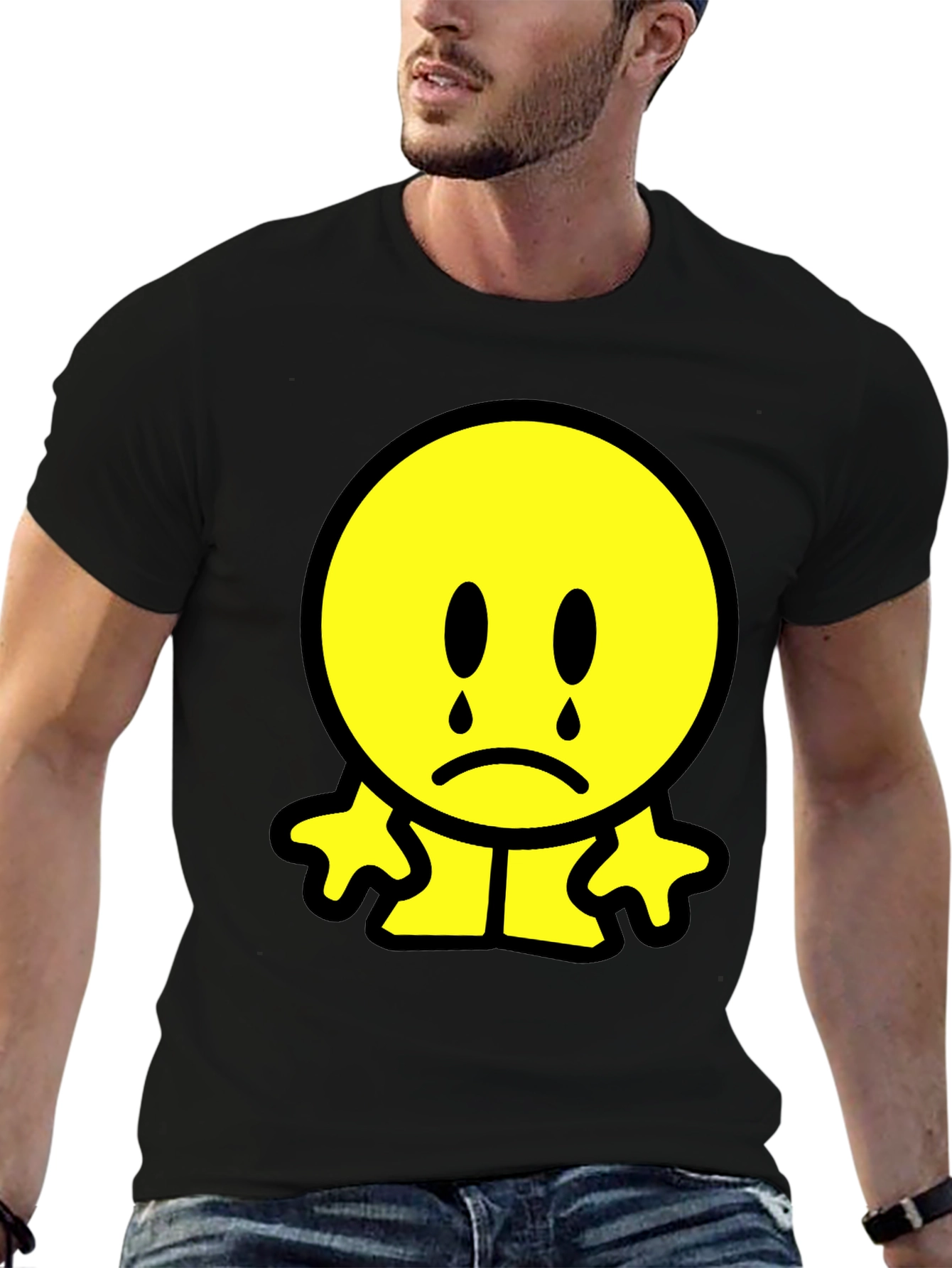 Sad Emoji Graphic T-Shirt - Black
