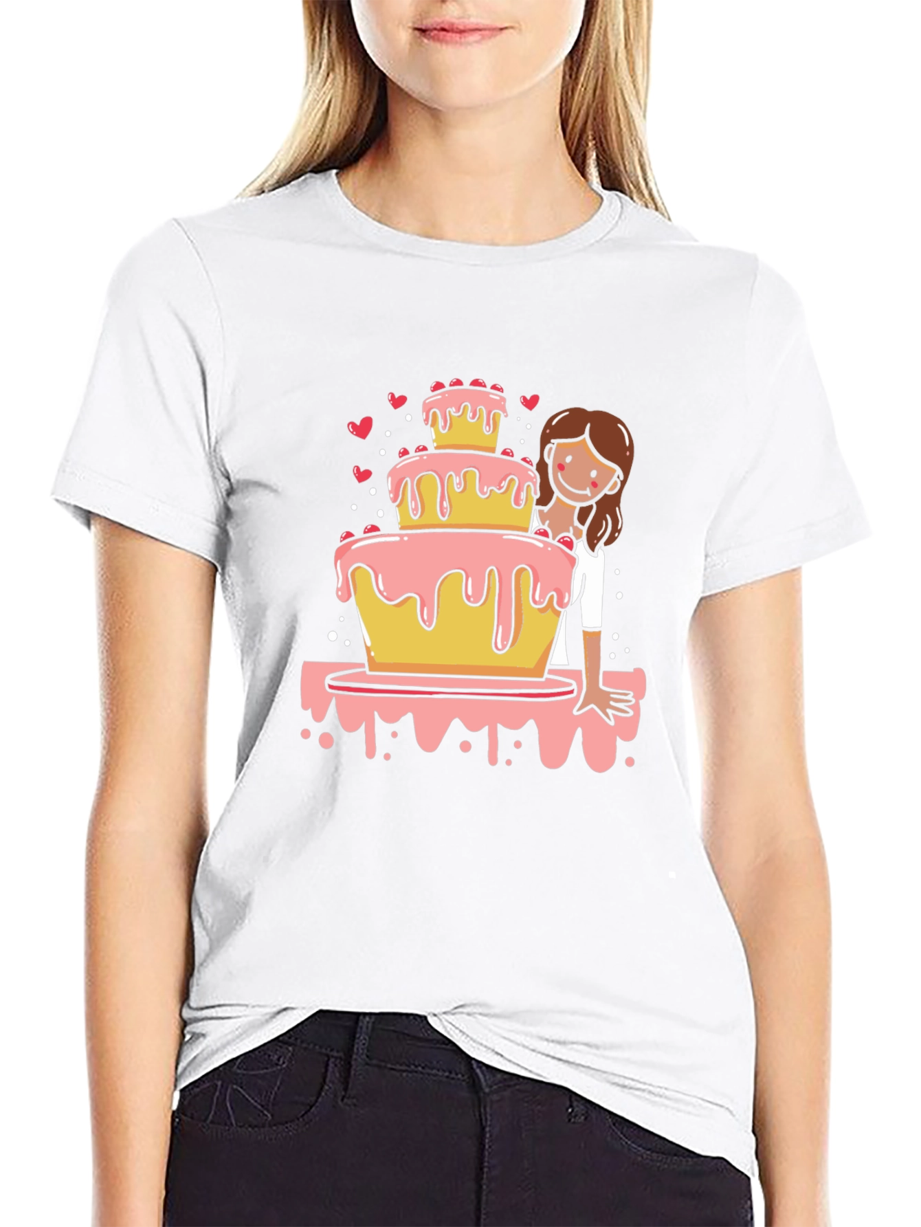 Sweet Celebration Tee: Cake & Cartoon Girl Design