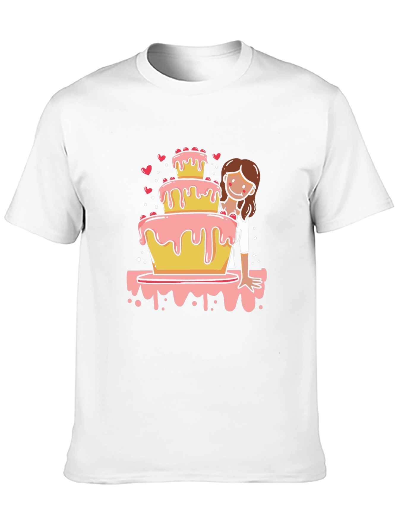 Sweet Celebration Tee: Cake & Cartoon Girl Design