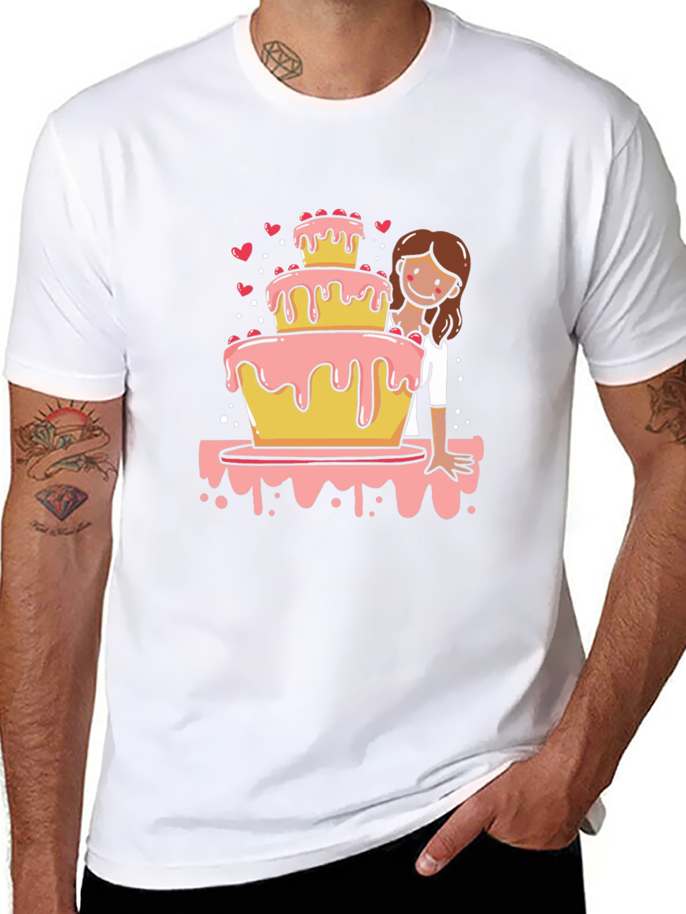 Sweet Celebration Tee: Cake & Cartoon Girl Design