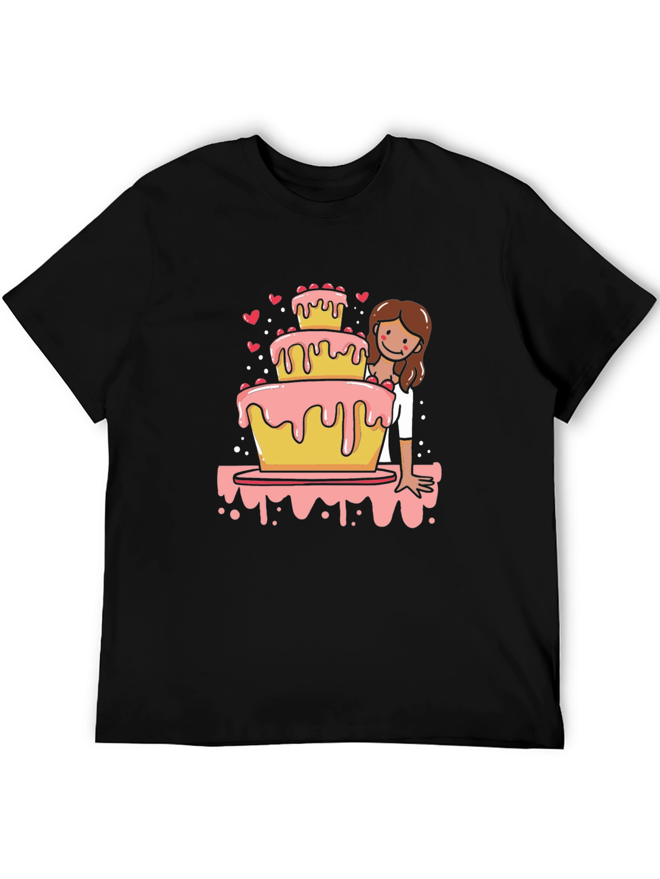 Sweet Celebration Tee: Cake & Cartoon Girl Design
