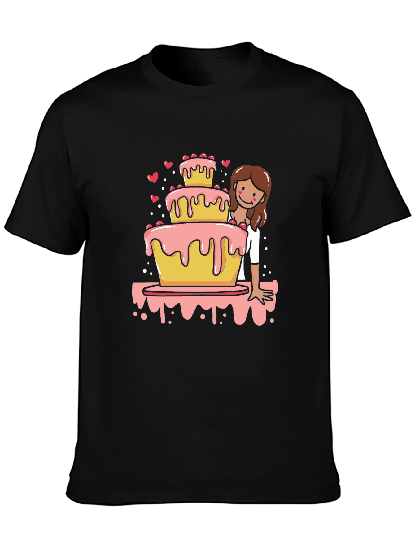 Sweet Celebration Tee: Cake & Cartoon Girl Design