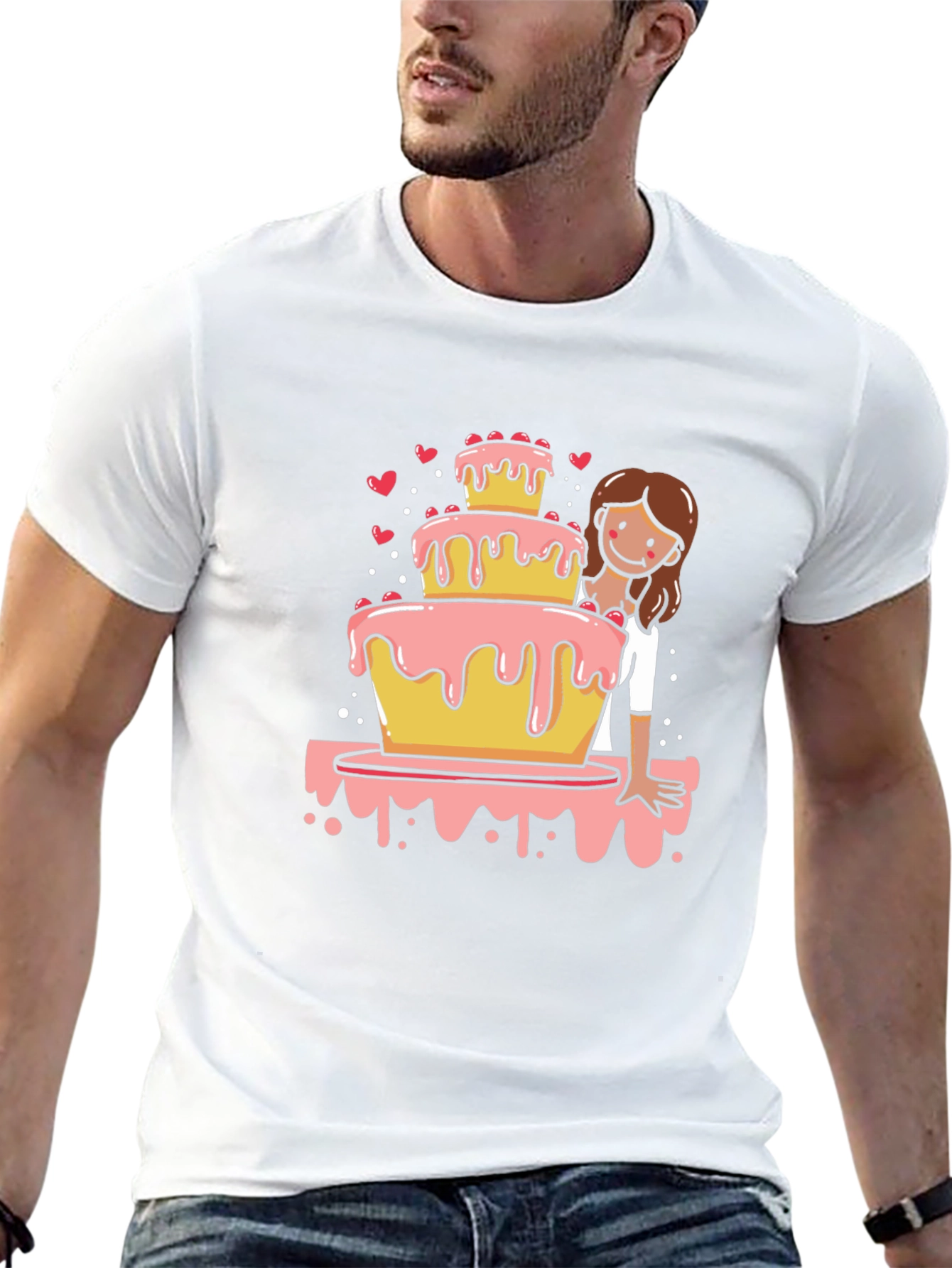 Sweet Celebration Tee: Cake & Cartoon Girl Design