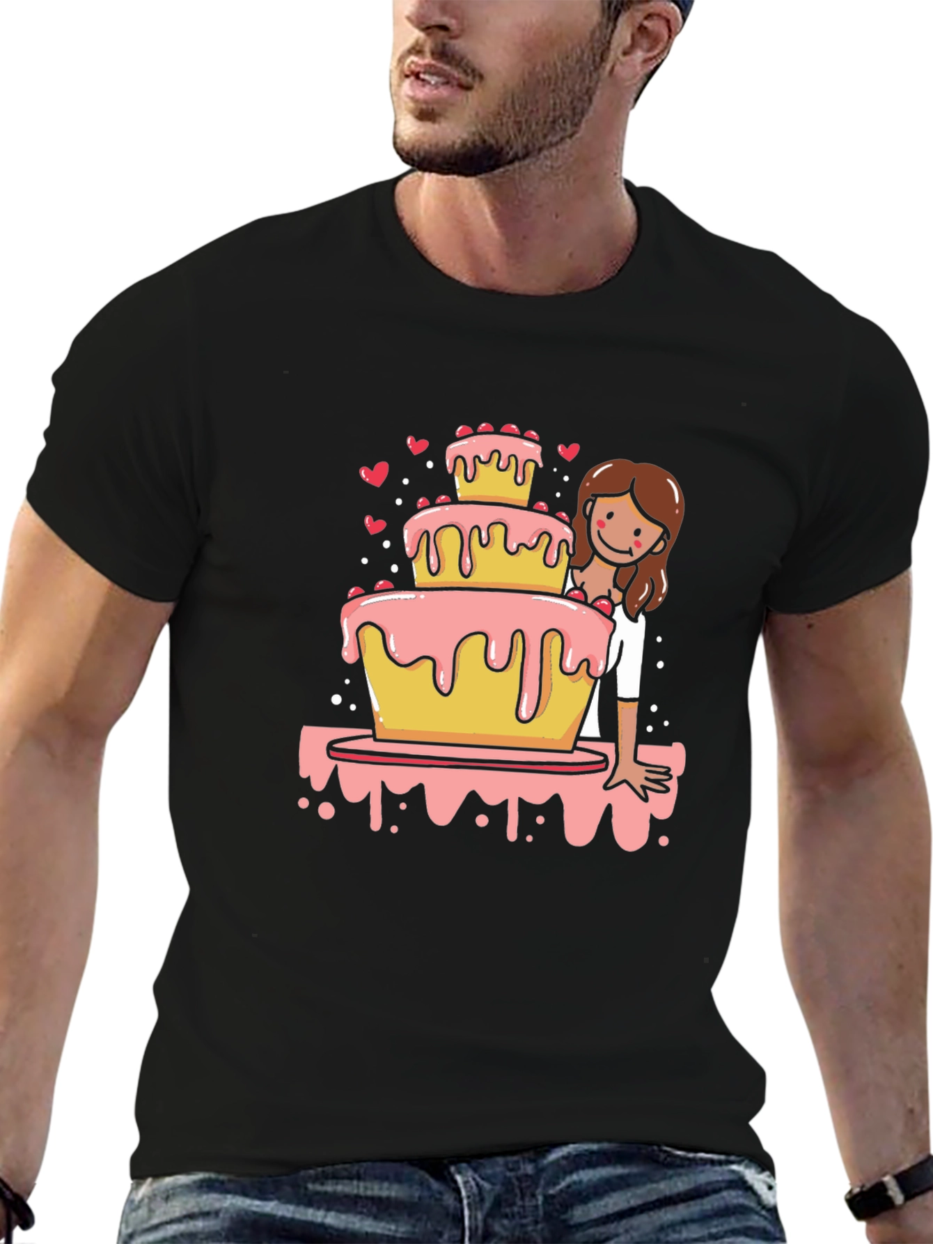 Sweet Celebration Tee: Cake & Cartoon Girl Design