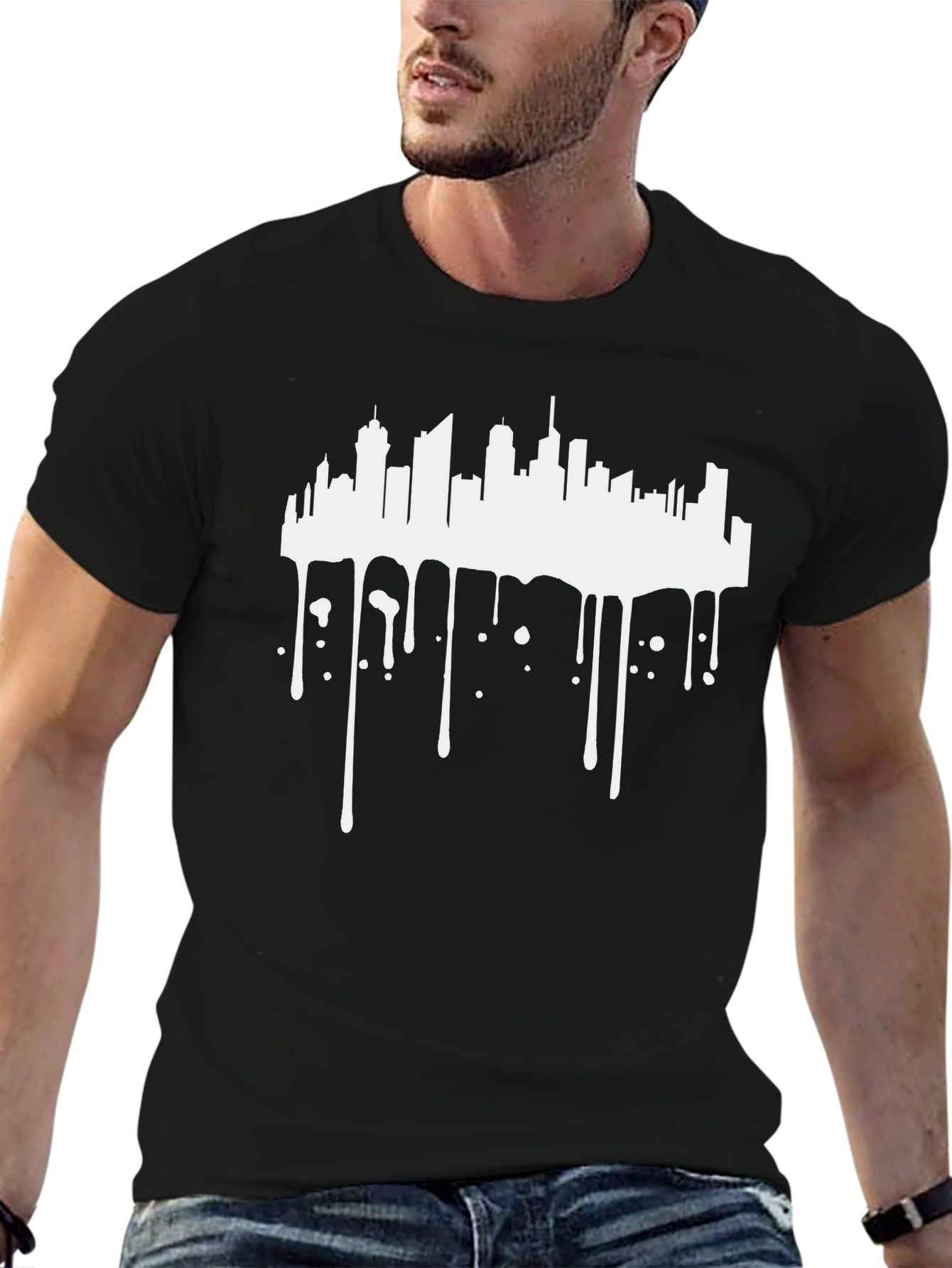 Modern Cityscape Graphic Tee - Black