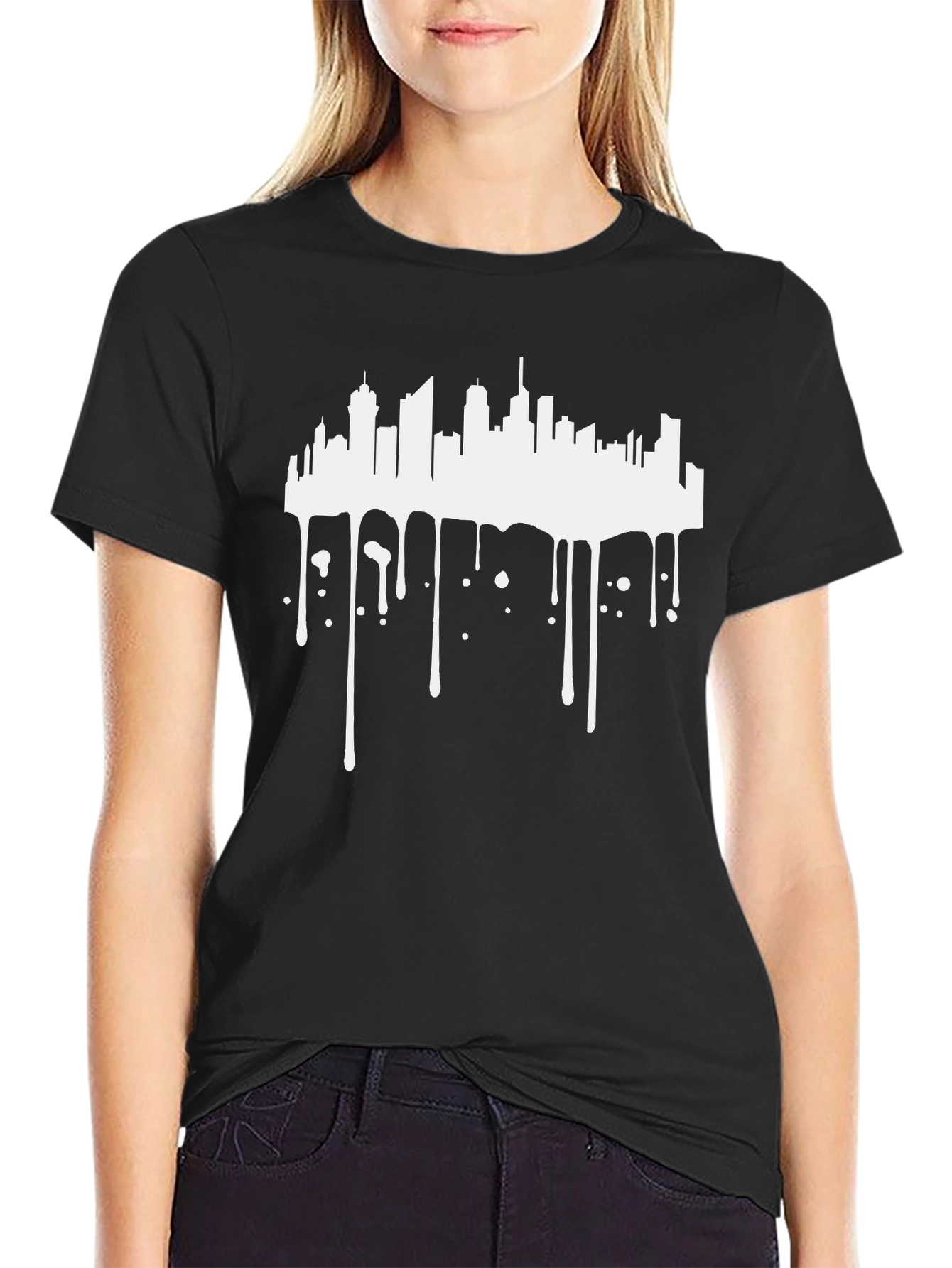 Modern Cityscape Graphic Tee - Black