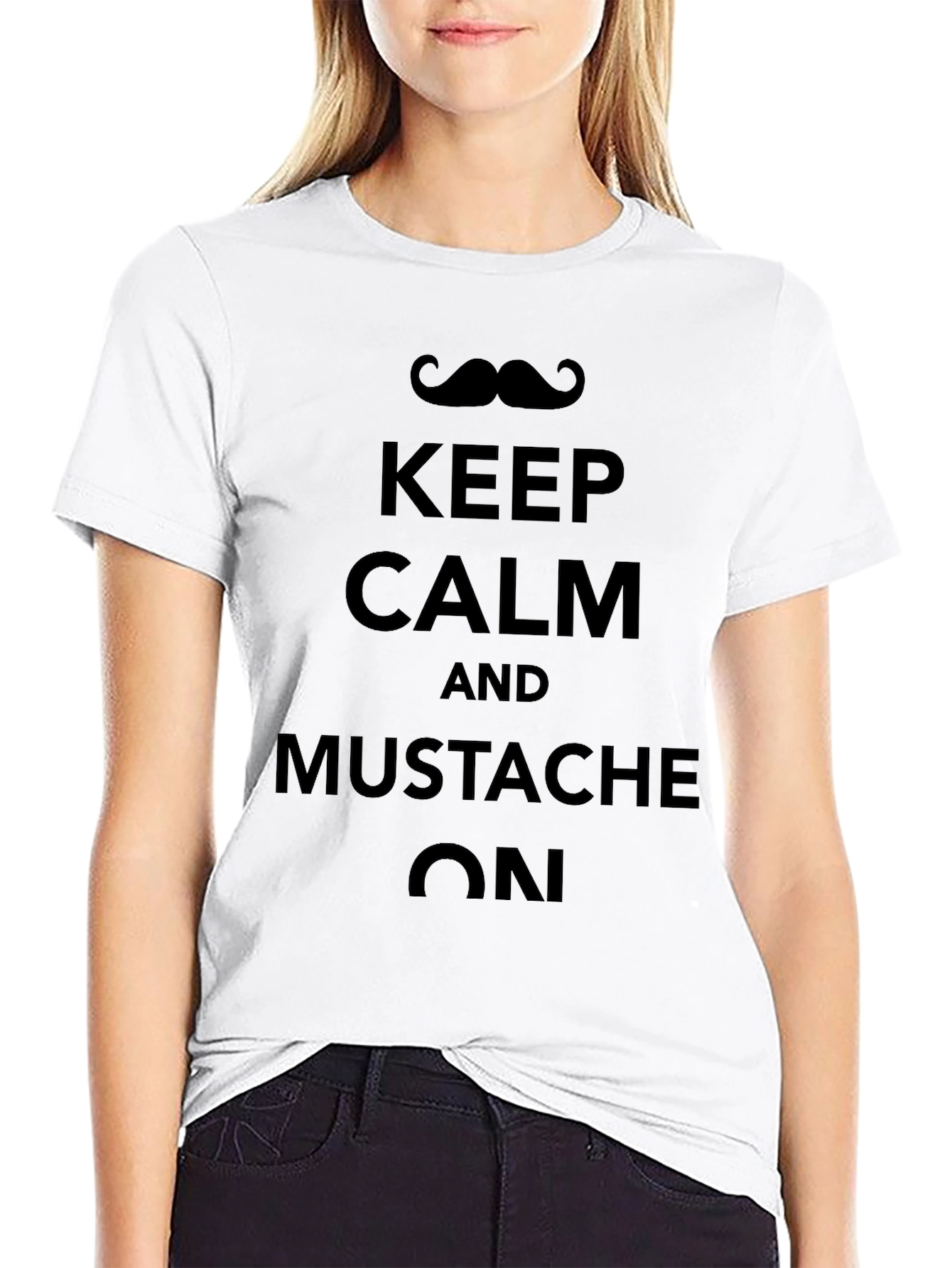 Keep Calm and Mustache On Black T-Shirt