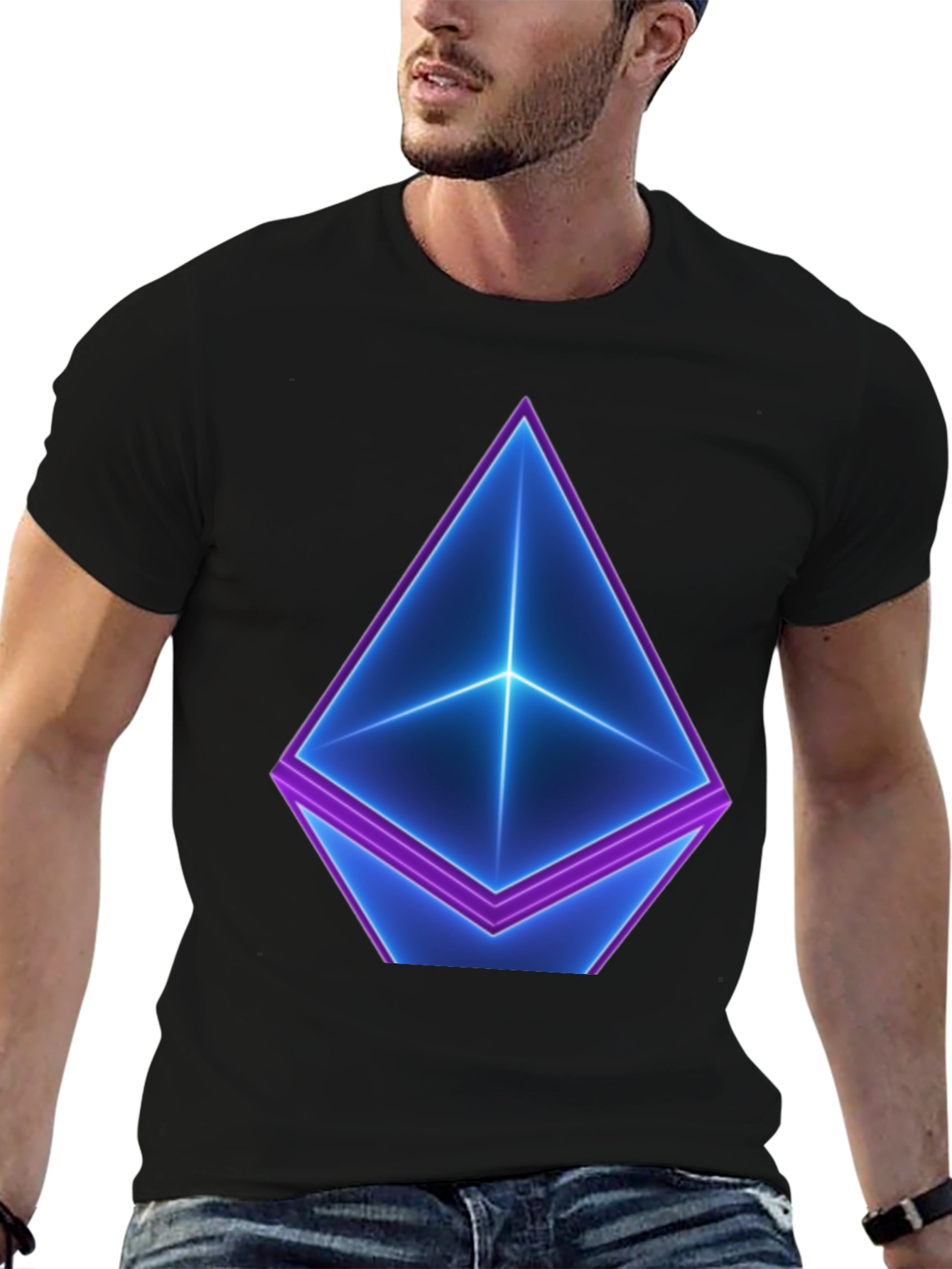 Neon Ethereum Logo Black T-Shirt