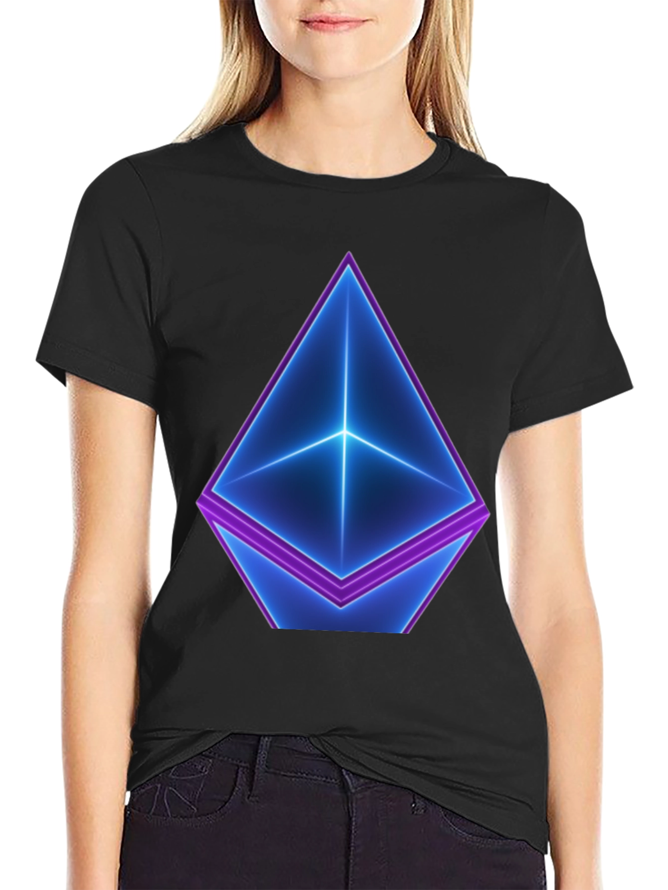 Neon Ethereum Logo Black T-Shirt