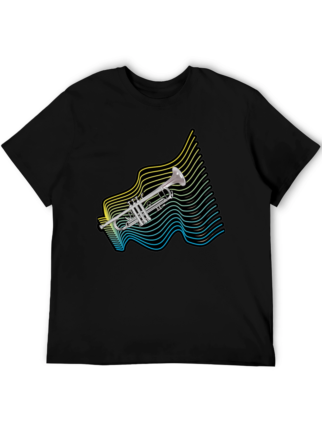 Retro Trumpet Wave Graphic T-Shirt - Black