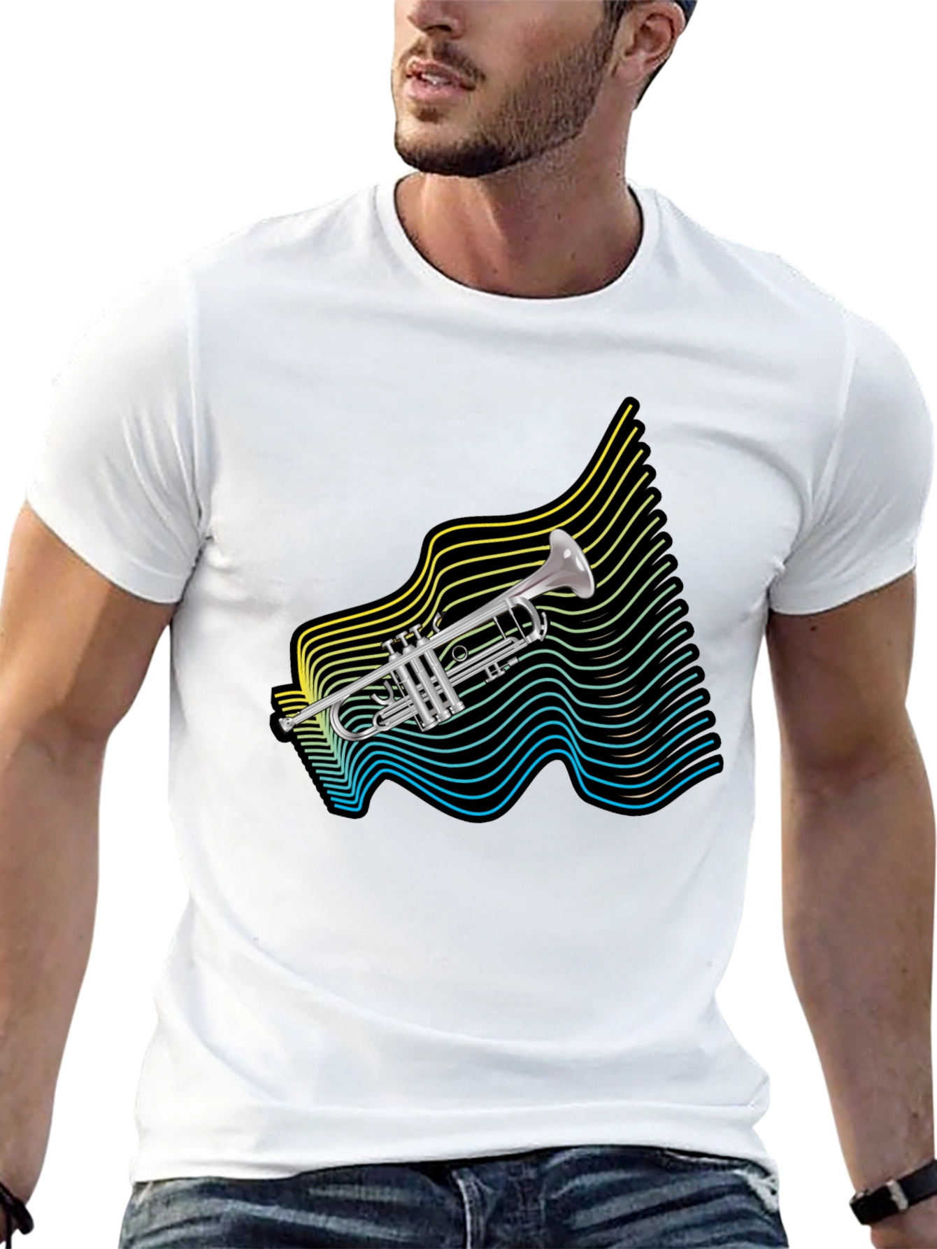 Retro Trumpet Wave Graphic T-Shirt - Black