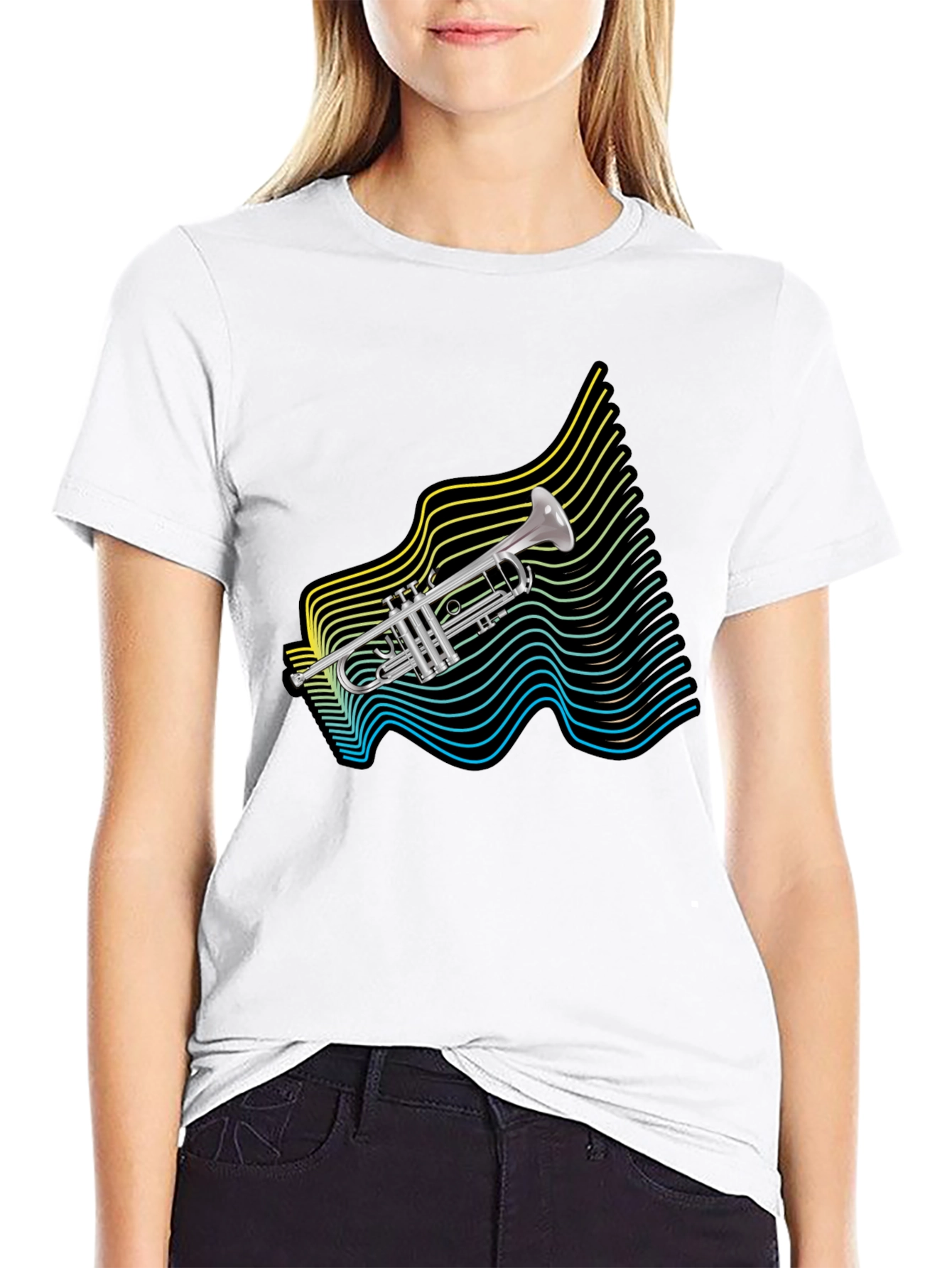 Retro Trumpet Wave Graphic T-Shirt - Black