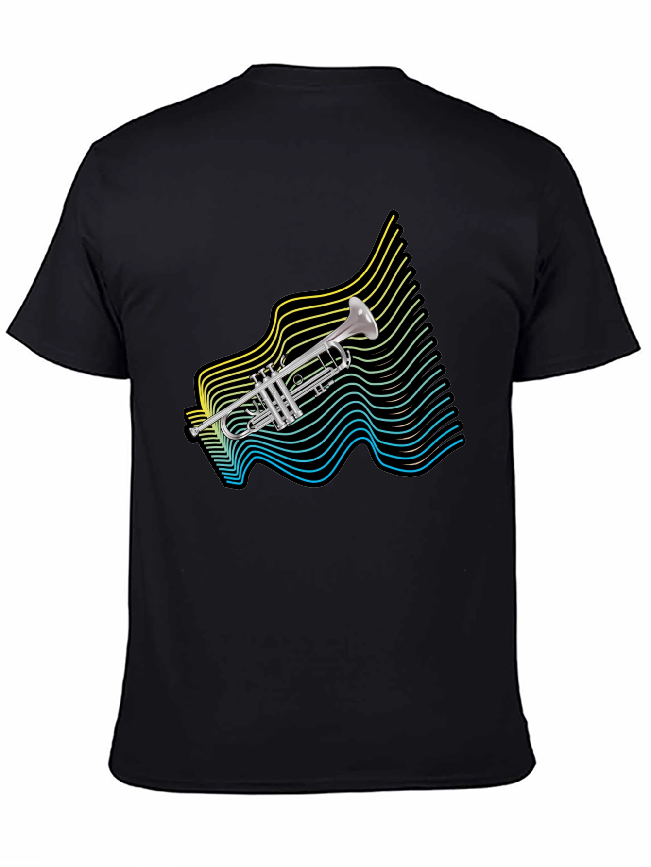 Retro Trumpet Wave Graphic T-Shirt - Black