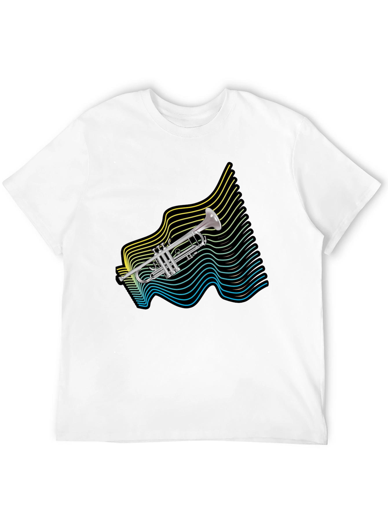 Retro Trumpet Wave Graphic T-Shirt - Black