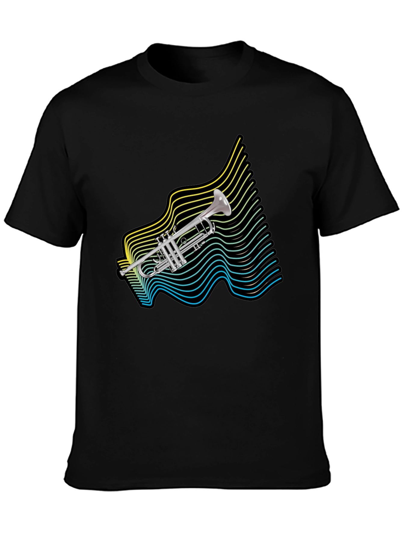 Retro Trumpet Wave Graphic T-Shirt - Black