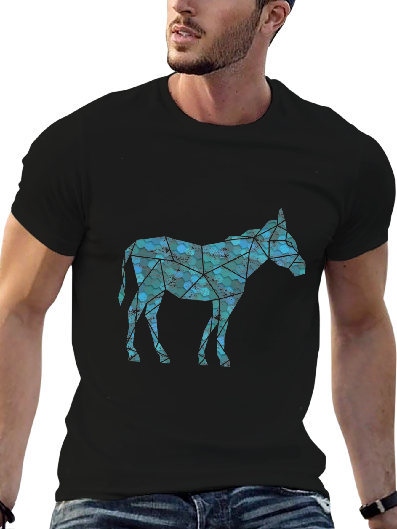 Geometric Donkey Graphic Tee - Mens Black T-Shirt
