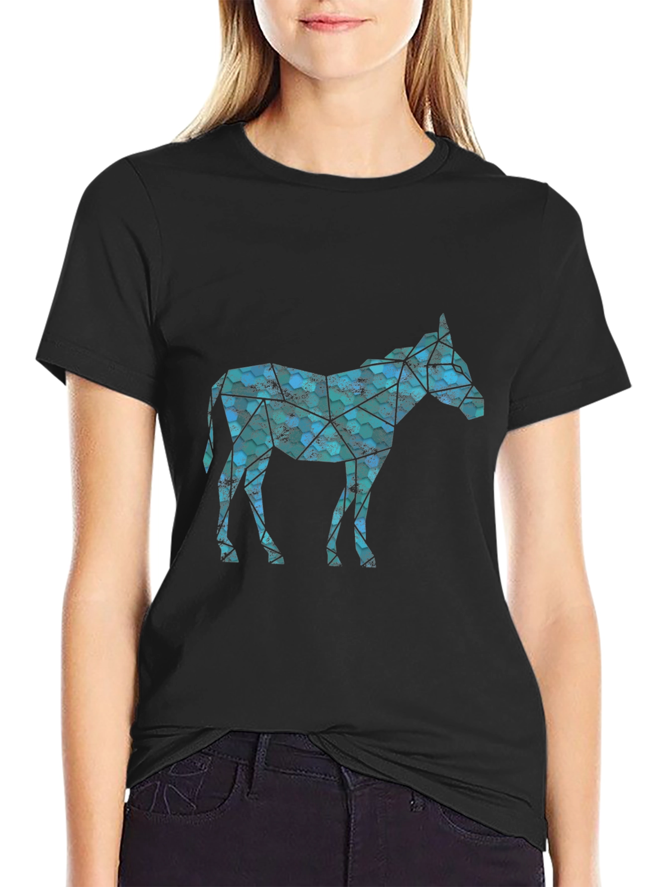 Geometric Donkey Graphic Tee - Mens Black T-Shirt