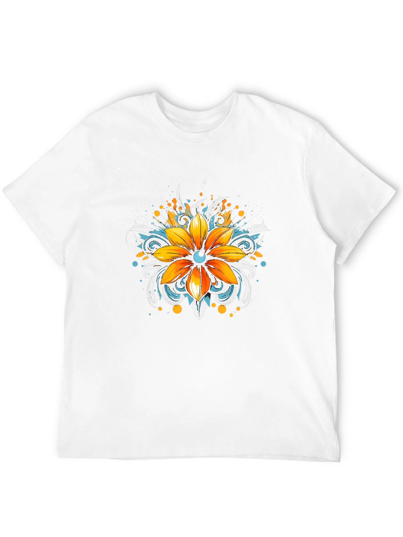 Mens Black T-Shirt with Floral Graphic