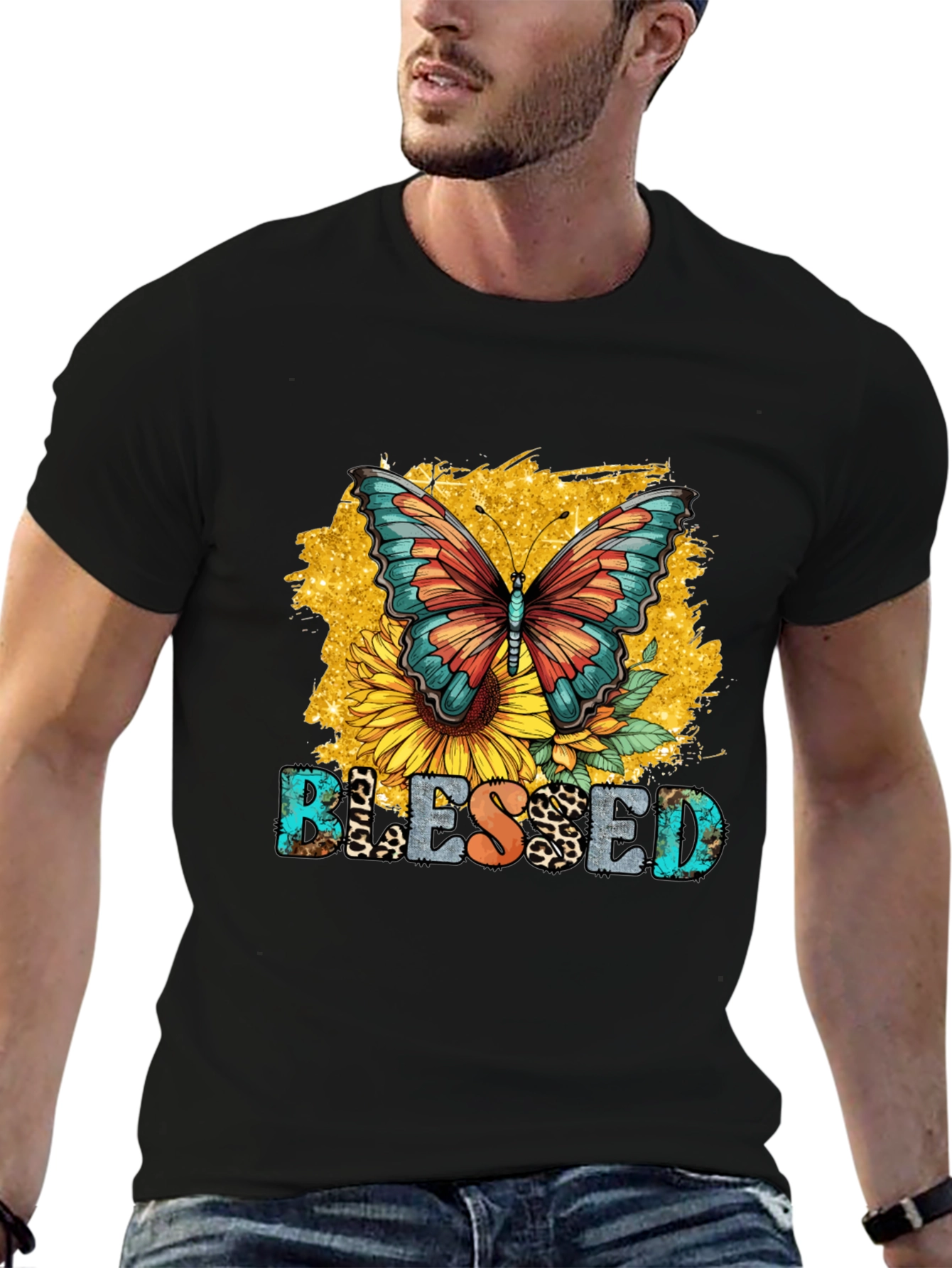 Blessed Butterfly Sunflower Graphic T-Shirt