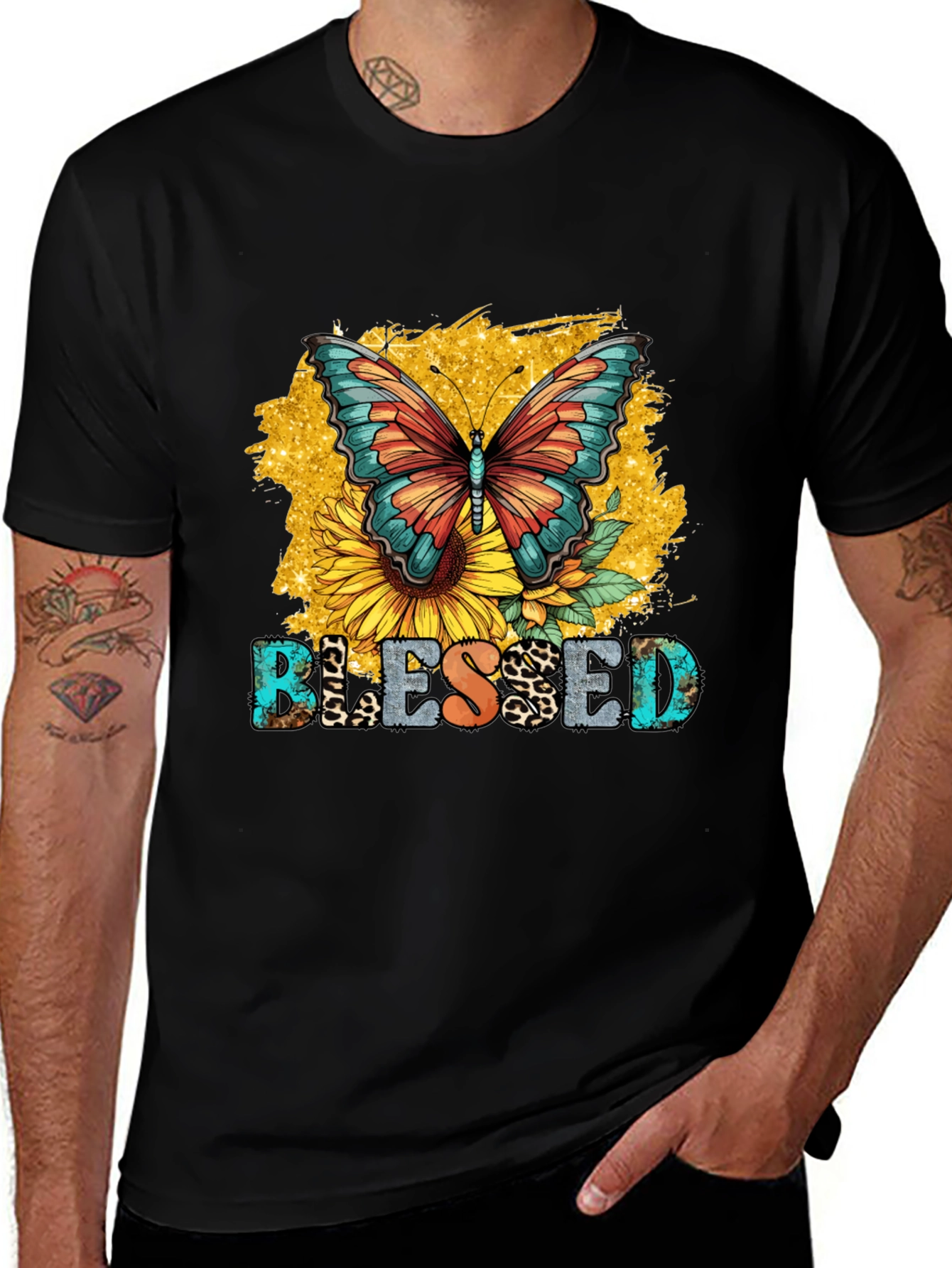 Blessed Butterfly Sunflower Graphic T-Shirt