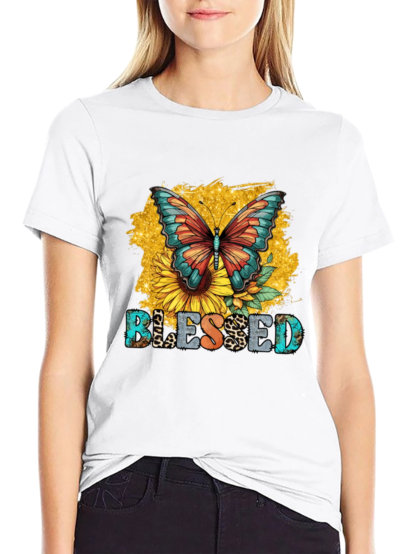Blessed Butterfly Sunflower Graphic T-Shirt