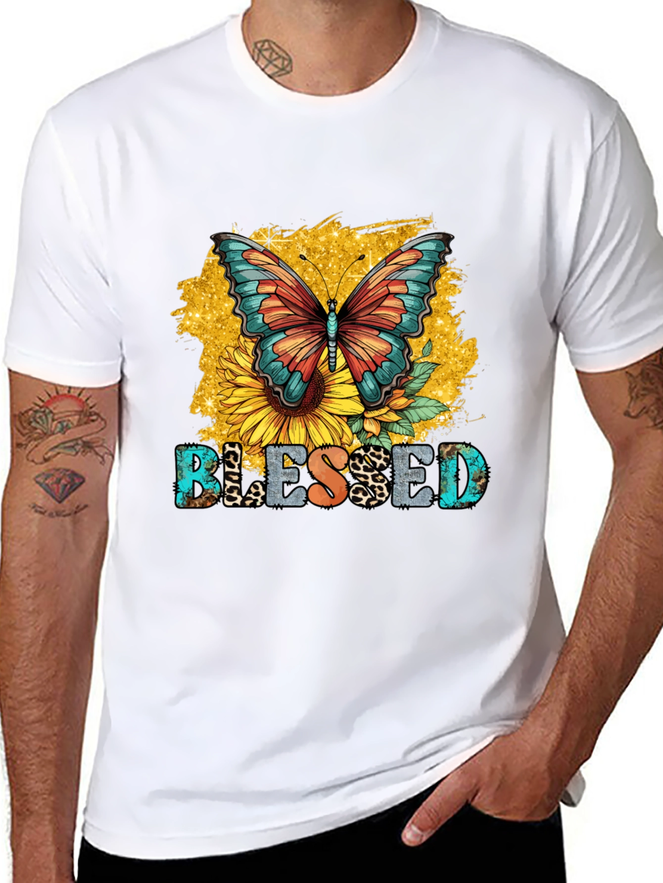 Blessed Butterfly Sunflower Graphic T-Shirt