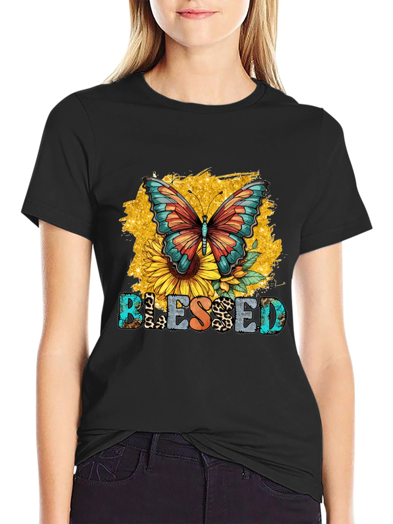 Blessed Butterfly Sunflower Graphic T-Shirt
