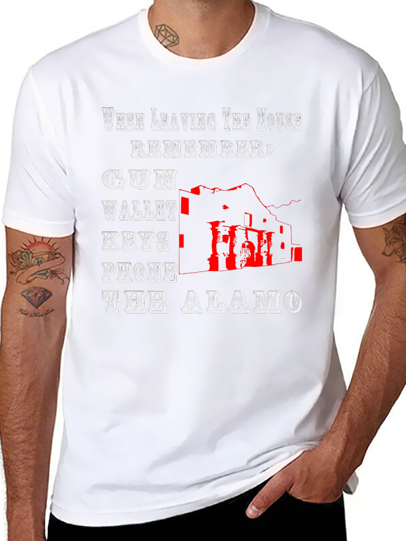 The Alamo T-Shirt - Gun Wallet Keys Phone