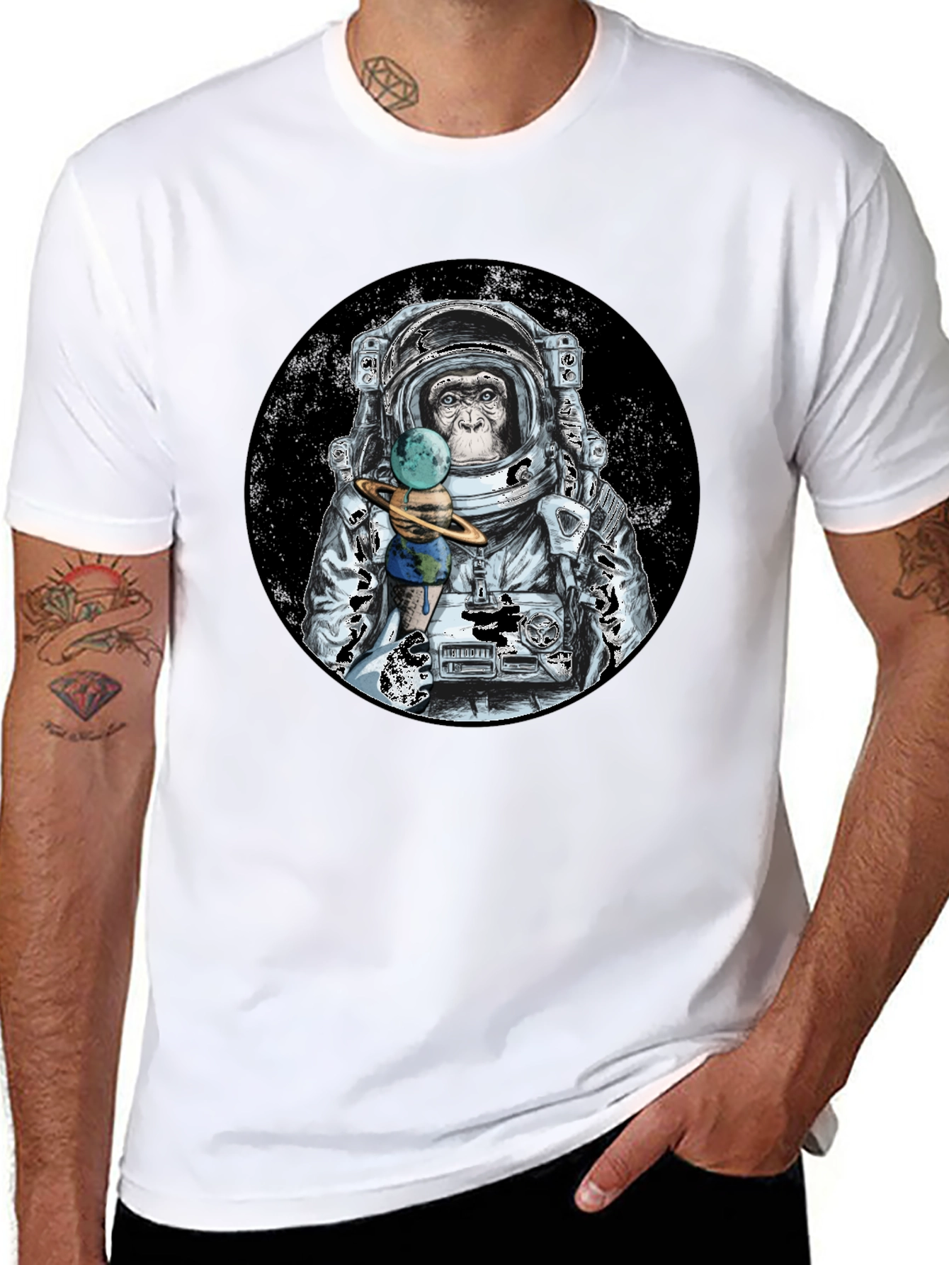 Monkey Astronaut Black T-Shirt